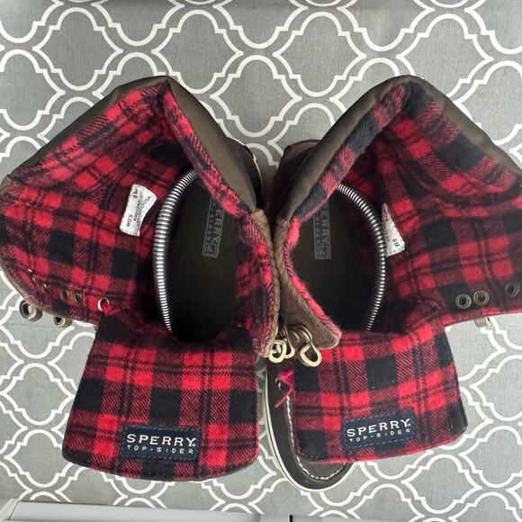 Sperry Boots Women’s Size 9 Brown Tall Plaid Lace Up Preppy Gorpcore Winter - Picture 8 of 13